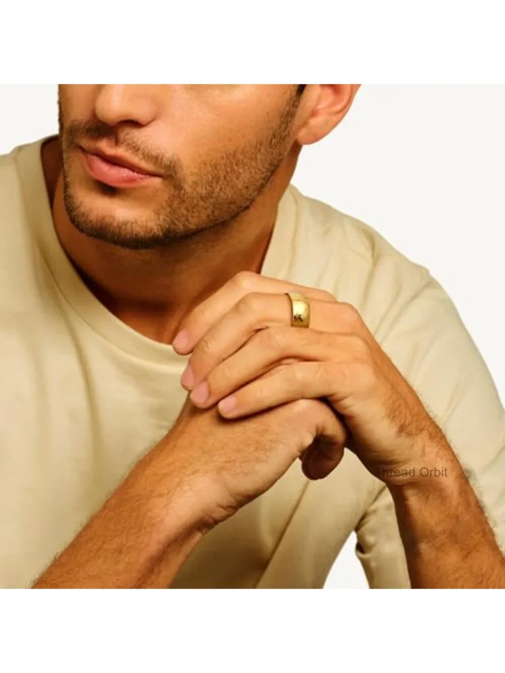14K Gold Plated Band Ring for Women Men - Thick Pinky Thumb Wedding Band